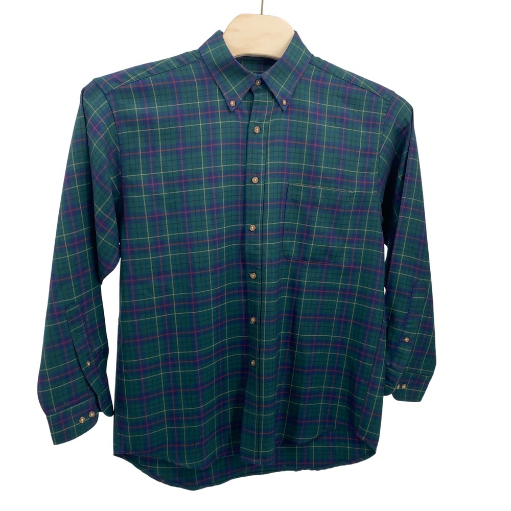 Sir Pendleton Mens L 100% Wool Shirt‎ Green Red Gold  Plaid Button Down Menswear